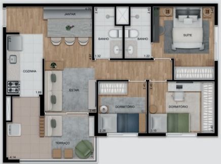 Planta 67m² - 3 Dorms