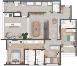 18 Planta 3 Suítes 125m²