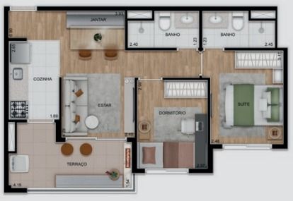 Planta 54m² - 2 Dorms