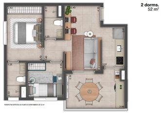 2 Dorms - 52m² - Com Suíte