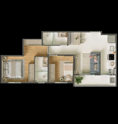 Planta de final 03 ou 05, com 53,90 m²