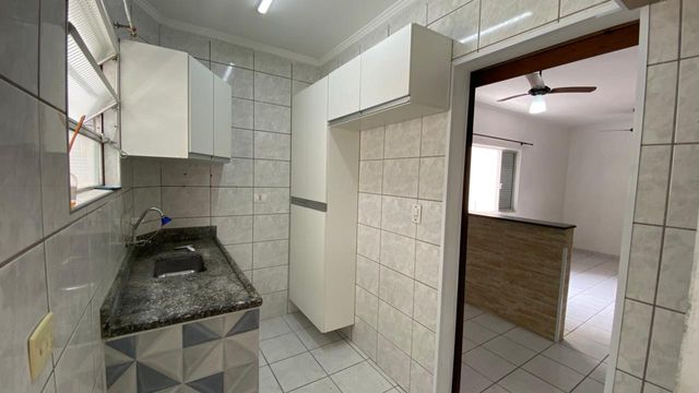 Cozinha com uma pia e gabinete.