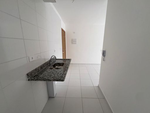 Cozinha com uma pia, integrada com a área de serviço.