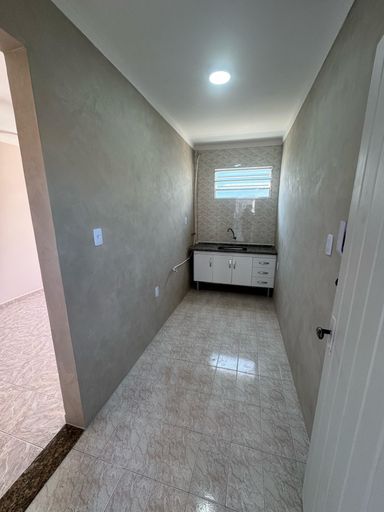 Cozinha com uma pia e gabinete.