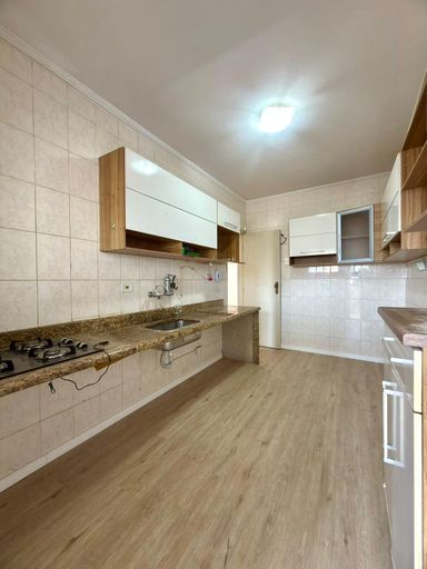 Cozinha com uma pia e cooktop.