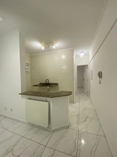 Cozinha americana com uma pia.