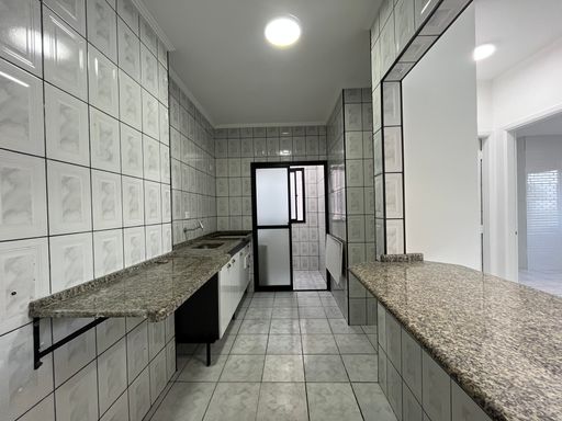 Cozinha americana com uma pia e gabinete.