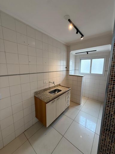 Cozinha com uma pia e gabinete.