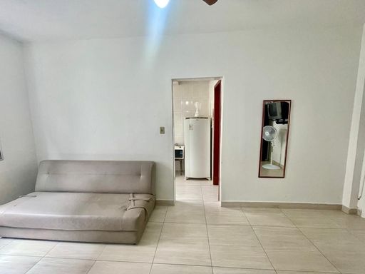 Sala living com muita iluminação natural com ventilador de teto.